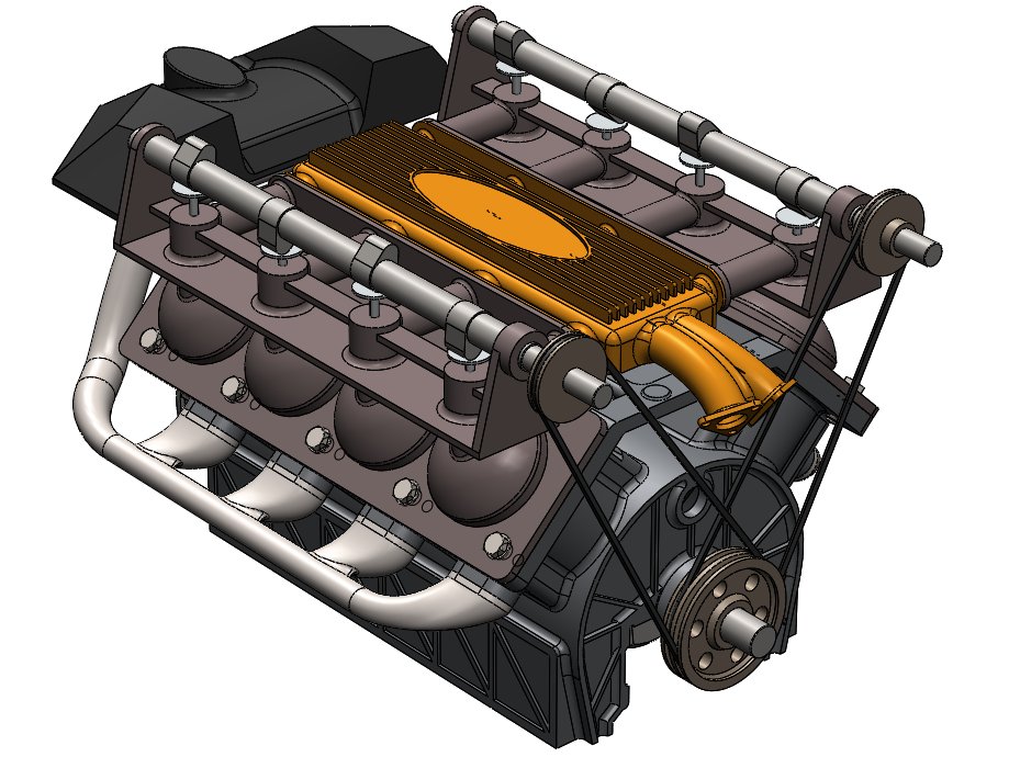 V8发动机引擎 STEP 模型图纸下载 懒石网