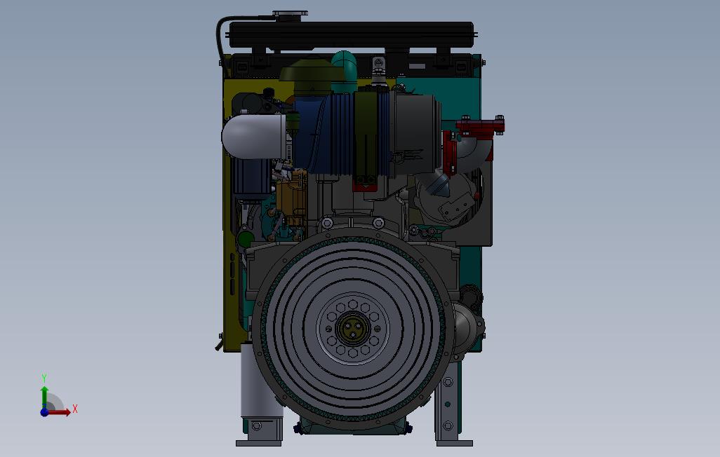 帕金斯柴油发动机含水箱中冷器3D模型图纸SolidWorks设计 正面视图
