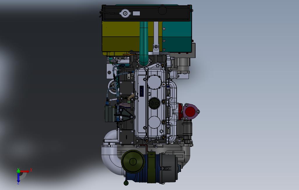 帕金斯柴油发动机含水箱中冷器3D模型图纸SolidWorks设计 俯视图
