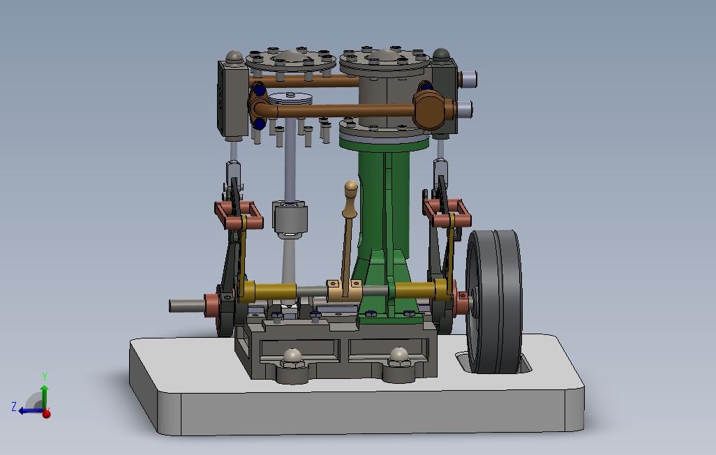 带倒档的立式双蒸汽发动机3D模型图纸Solidworks设计