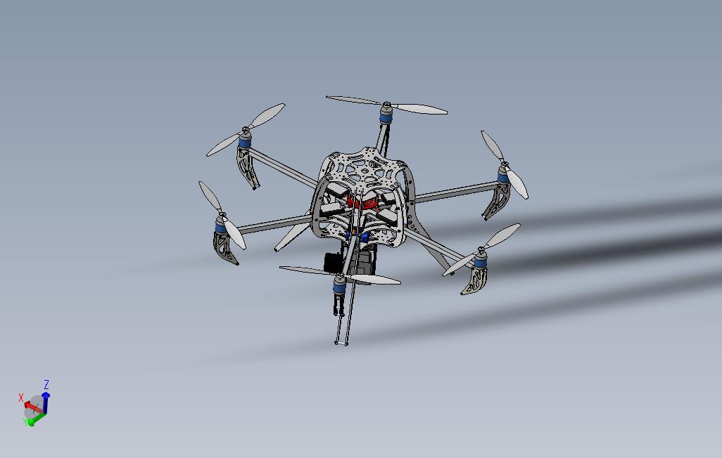六翼航拍器六轴无人机框架3D图纸Solidworks设计