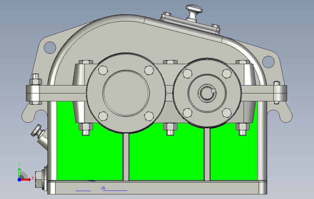 机械课程设计:二级斜齿轮减速器3D模型PE设计 正面视图