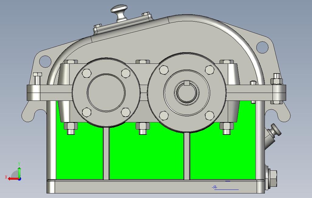 机械课程设计:二级斜齿轮减速器3D模型PE设计 背面视图
