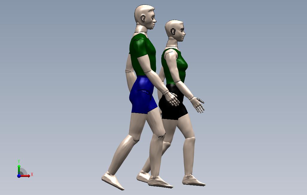 不同姿势的人体模型库3D模型 正面视图