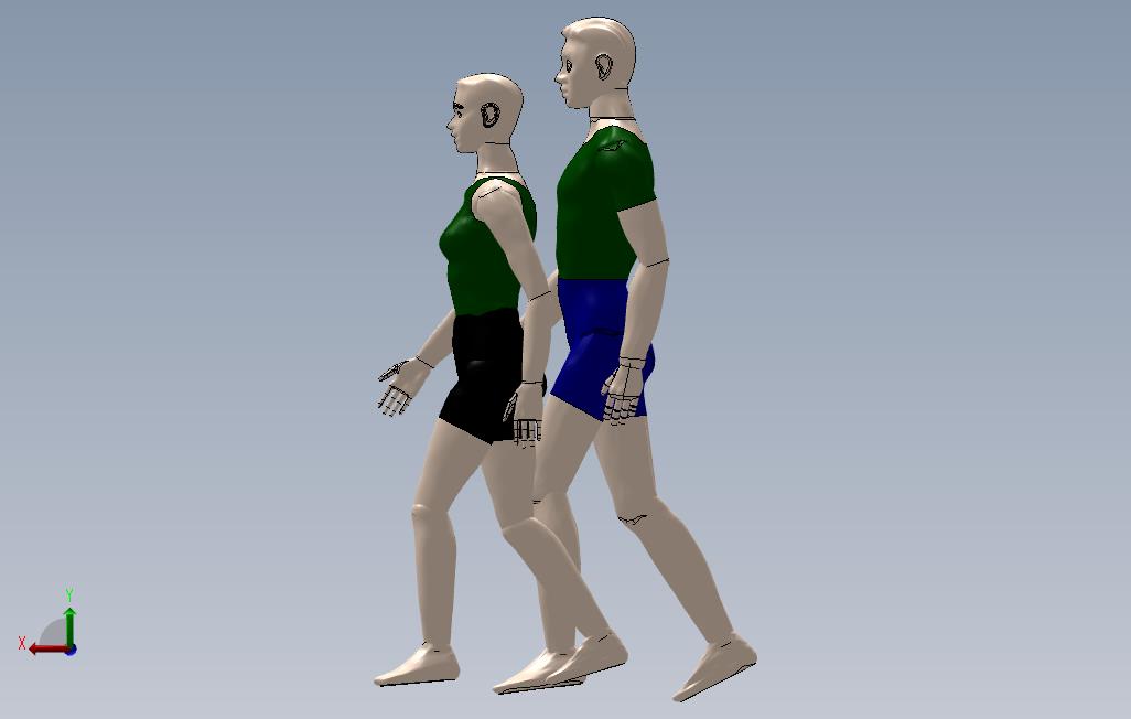 不同姿势的人体模型库3D模型 背面视图
