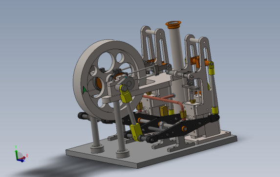 双缸双面梁蒸汽机3D数模图纸Solidworks设计附工程图