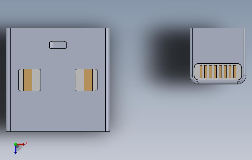 USB头和闪电头 俯视图