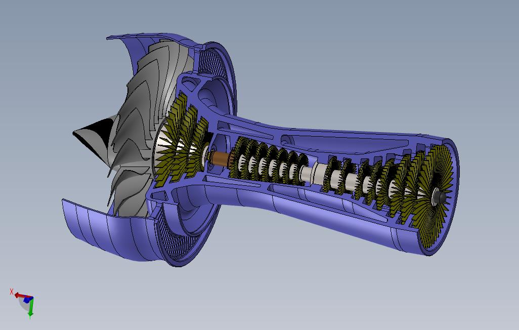 0_GasTurbineEngine燃气轮机发动机概念模型3D图纸Solidworks