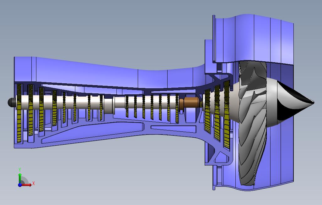 0_GasTurbineEngine燃气轮机发动机概念模型3D图纸Solidworks 正面视图