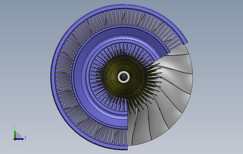 0_GasTurbineEngine燃气轮机发动机概念模型3D图纸Solidworks 左侧视图
