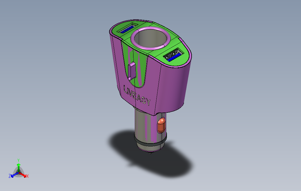 双USB带点烟器口车载充电器外观模型