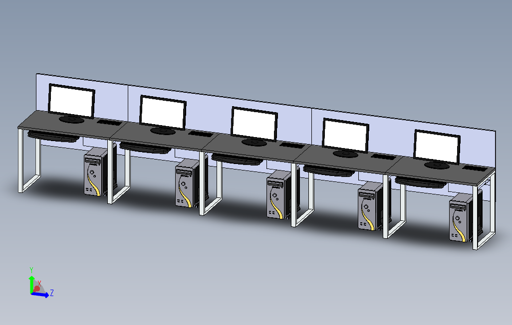 开放式办公桌工作站模型