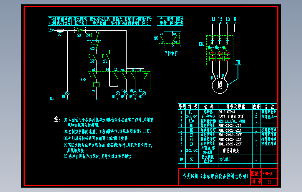 KB0-CC-31各类风机与水泵单台设备控制电路图1