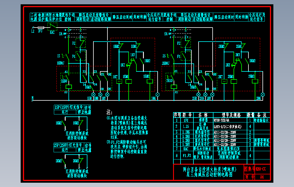 KB0-CC-84两台互备自投消火栓泵或喷淋泵星三角减压启动控制电路