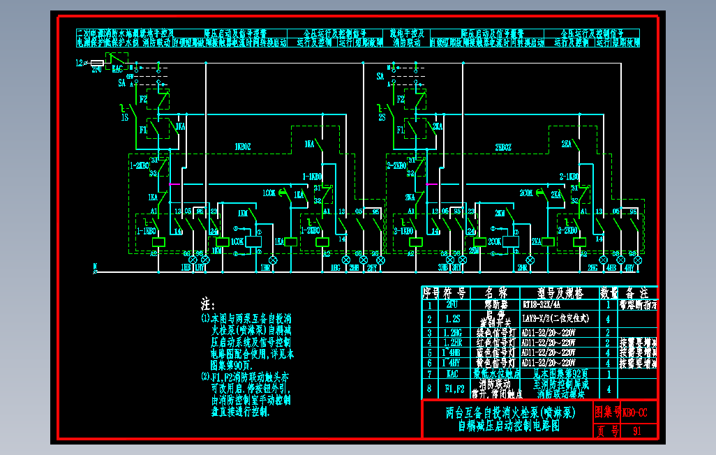 KB0-CC-91两台互备自投消火栓泵喷淋泵自耦减压启动控制电路图