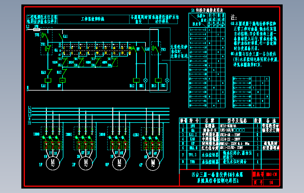 KB0-CC-96四台三用一备自投供（补水泵系统及信号控制电路图1