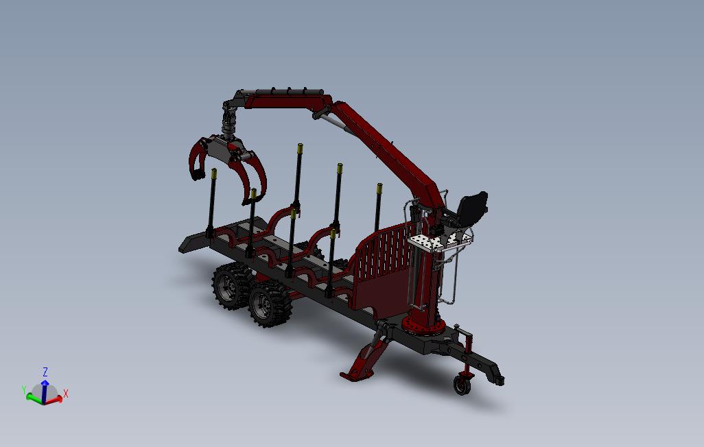 自装卸木材拖车3D模型