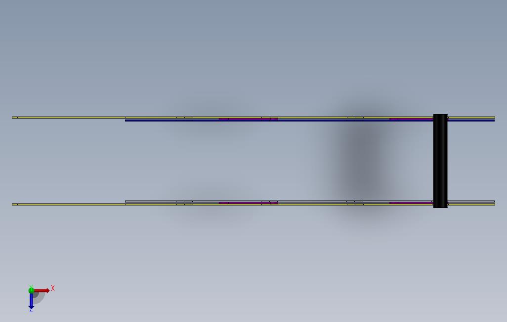 SolidWorks中的杆运输机制 俯视图