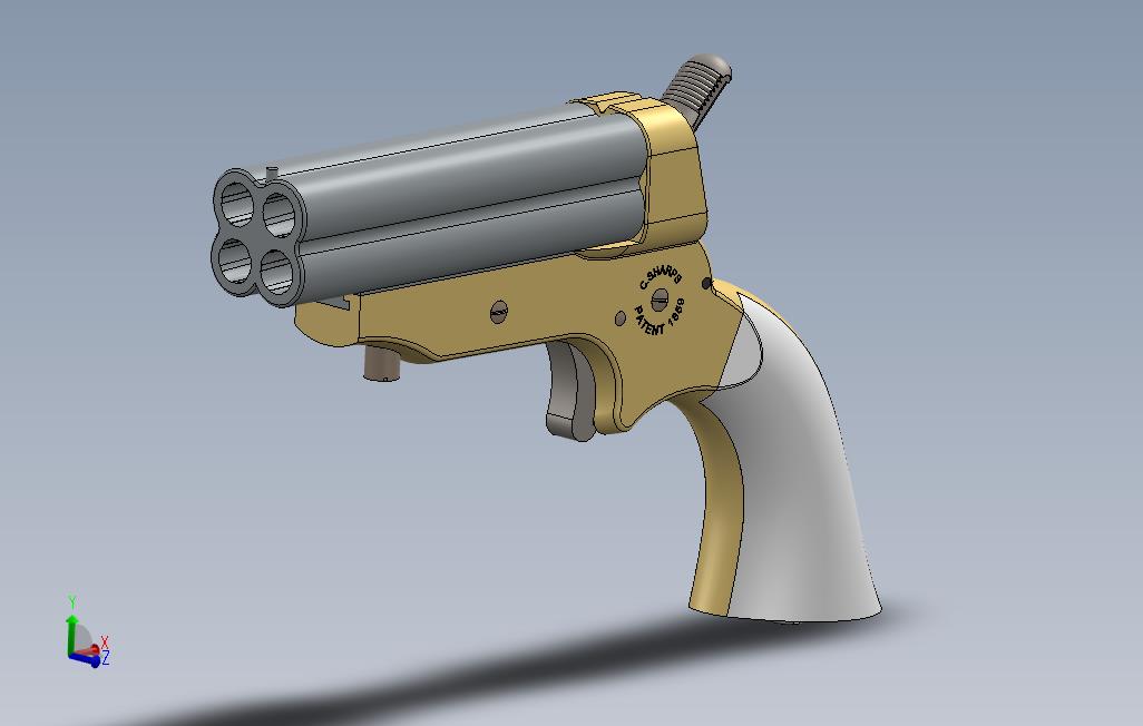 四个手枪锋利2a型号030口径锐三桶PepperboxPistol_2