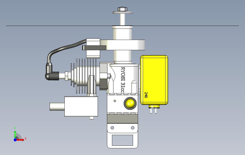 发动机-ryobi-31ccm微型发动机3D图纸INVENTOR设计附STP格式 正面视图