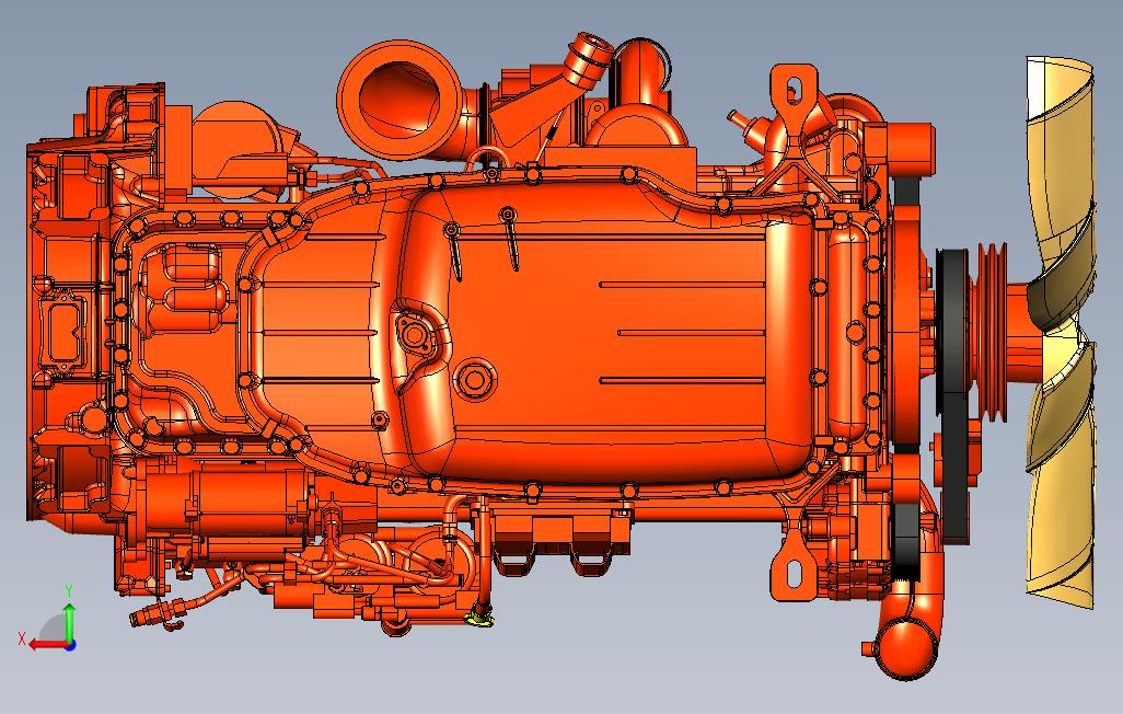发动机-ScaniaDC13柴油发动机3D模型图纸STP格式 背面视图
