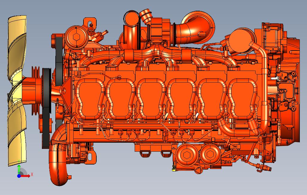 发动机-ScaniaDC13柴油发动机3D模型图纸STP格式 正面视图