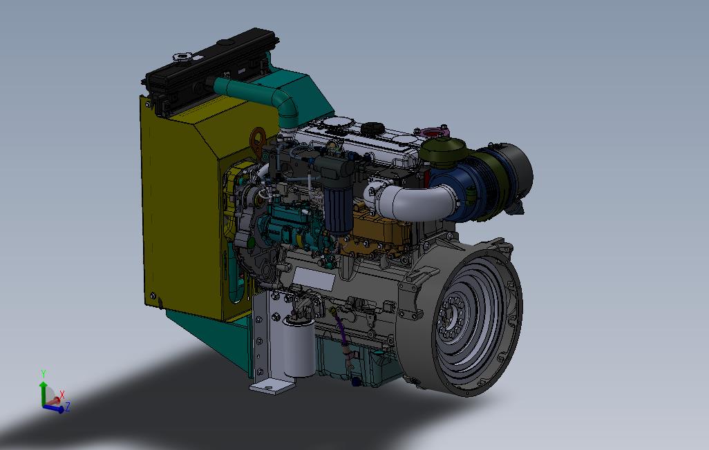 发动机-帕金斯柴油发动机含水箱中冷器3D模型图纸SolidWorks设计