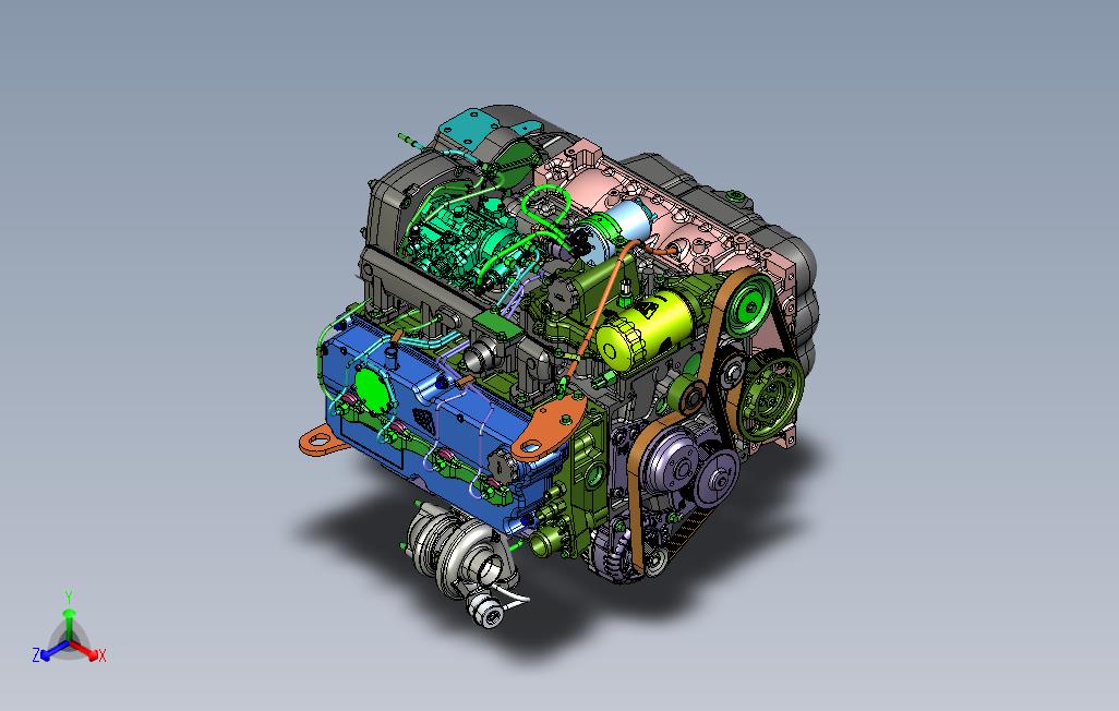 汽车发动机-JCB444TCA93kW发动机模型3D图纸STP格式