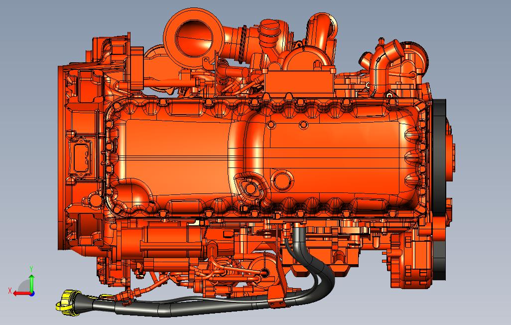 汽车发动机-ScaniaDC09柴油发动机3D模型图纸STP格式 背面视图