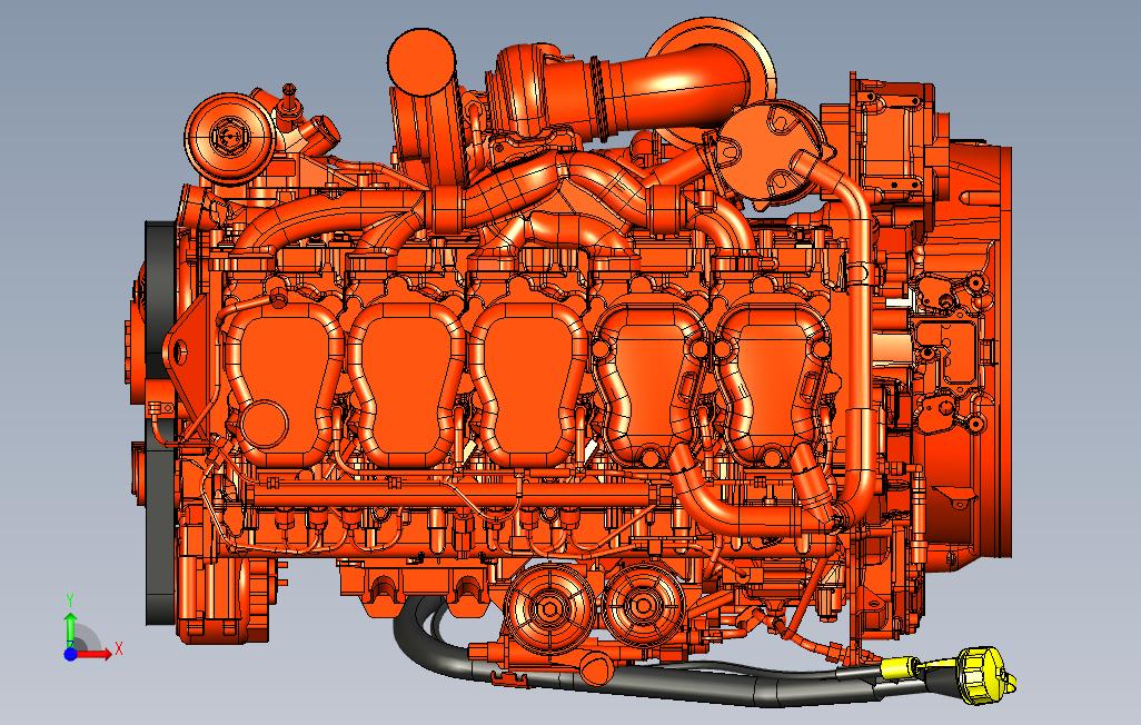 汽车发动机-ScaniaDC09柴油发动机3D模型图纸STP格式 正面视图