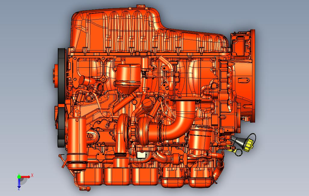 汽车发动机-ScaniaDC09柴油发动机3D模型图纸STP格式 俯视图