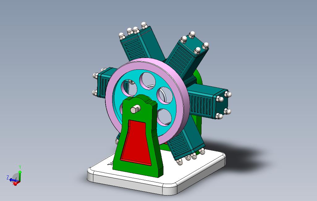 汽车发动机-Svago气动6缸星形发动机模型3D图纸Solidworks设计