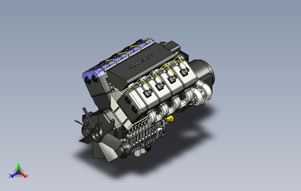 汽车发动机-V8涡轮增压柴油机模型3D图纸STEP格式