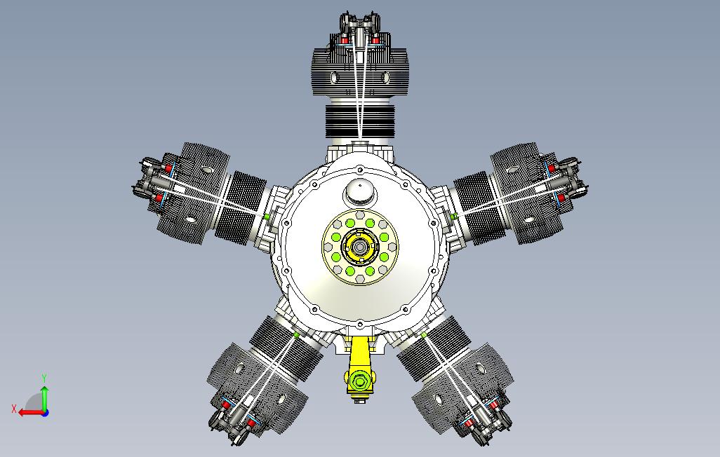 汽车发动机-М-11L五缸星型发动机3D模型图纸STP格式 背面视图