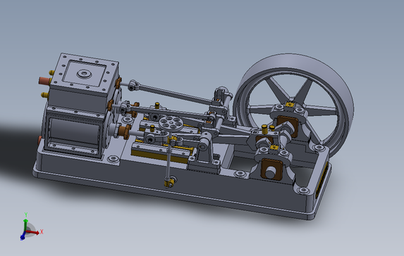 2缸卧式蒸汽机3D数模图纸Solidworks设计