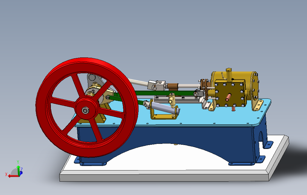 单缸卧式蒸汽机3D数模图纸Solidworks设计0