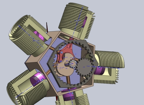 5缸星形发动机演示结构模型3D图纸Solidworks设计附IGS