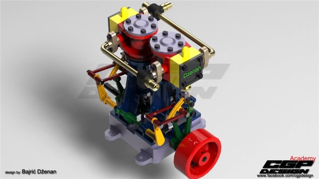MOTORSKLOP双缸发动机内部结构3D数模图纸CATIA设计
