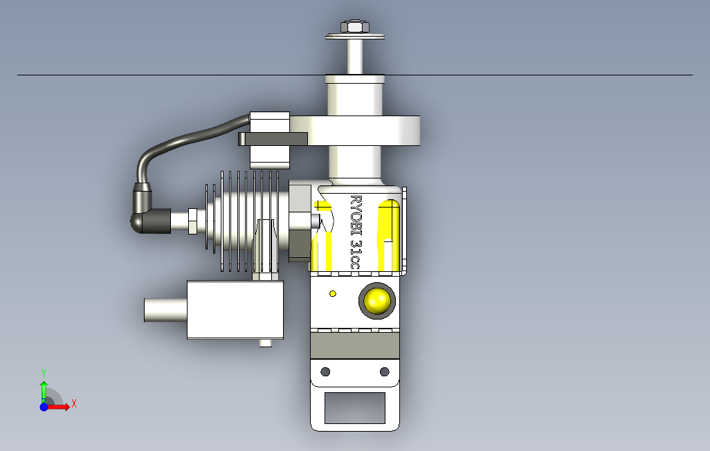 ryobi-31ccm微型发动机3D图纸INVENTOR设计附STP格式 正面视图