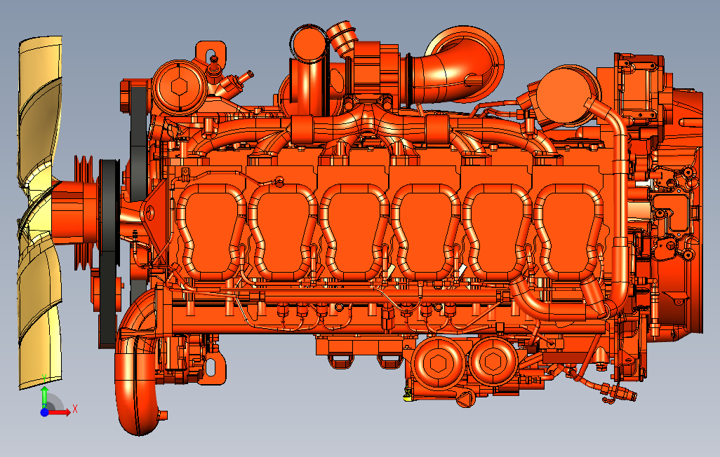 ScaniaDC13柴油发动机3D模型图纸STP格式 正面视图