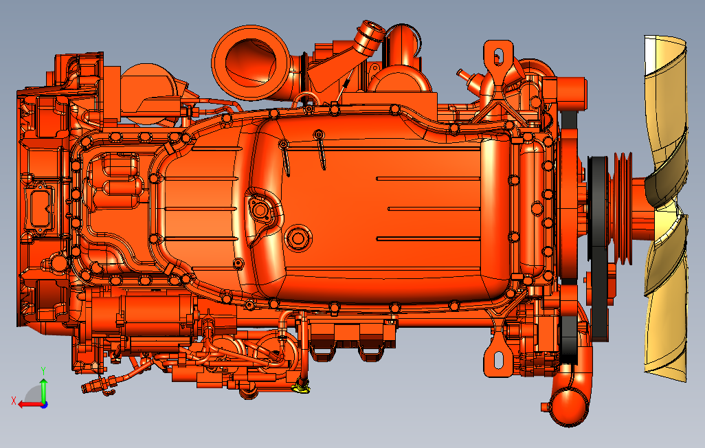 ScaniaDC13柴油发动机3D模型图纸STP格式 背面视图