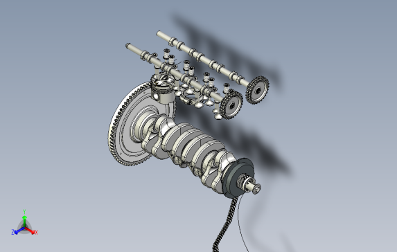 发动机曲轴和凸轮轴结构模型3D图纸STP格式