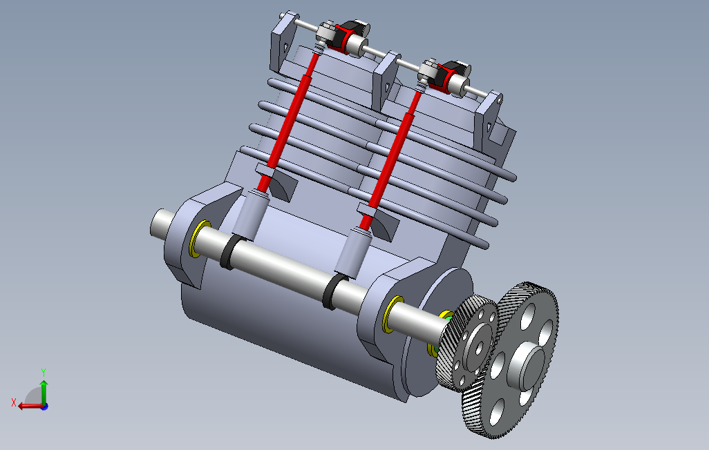 双缸活塞发动机半剖演示结构3D图纸Solidworks设计0 背面视图
