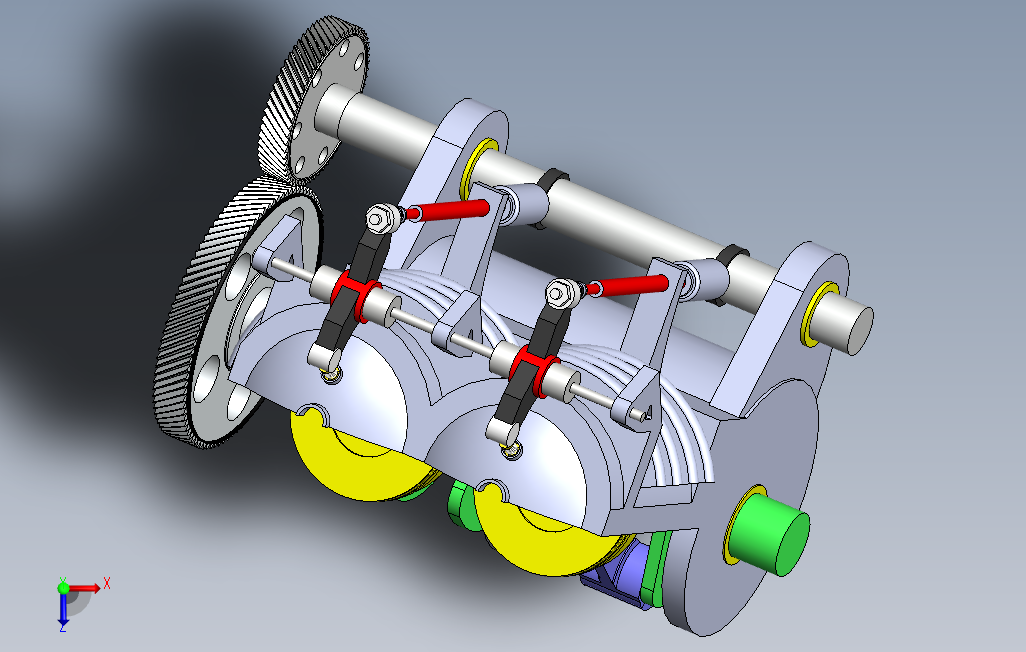 双缸活塞发动机半剖演示结构3D图纸Solidworks设计0 俯视图