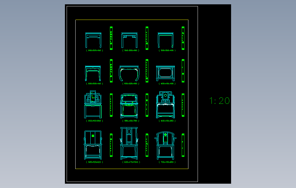 CAD建筑常用中式家具图块.dwg