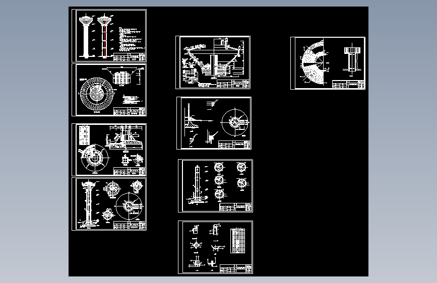 50立方米容积20米高倒锥壳给水塔结构施工CAD图纸