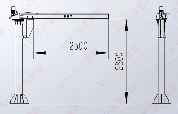 悬臂吊图纸模型0.5吨电动立柱悬臂起重机三维3D素材