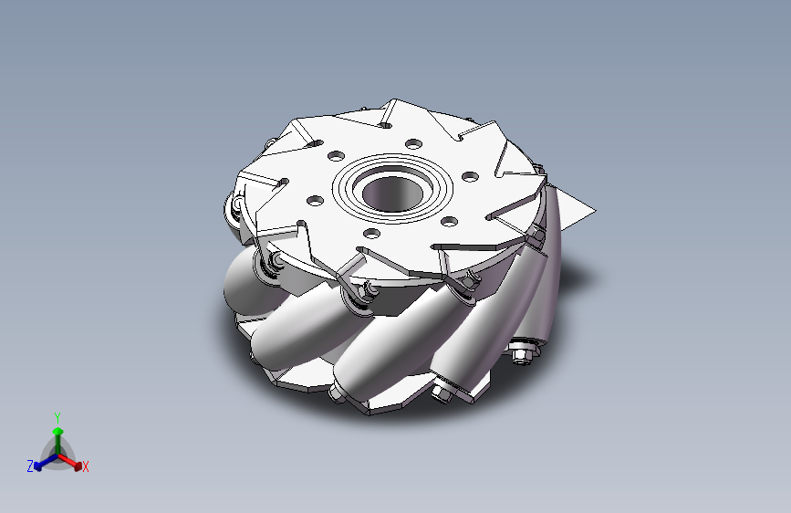 麦克纳姆轮图纸模型AGV全方位轮直径100mm3D三维CAD设计图