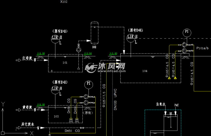 某色料厂染料废水处理工艺流程图纸(附带高程及PID图)