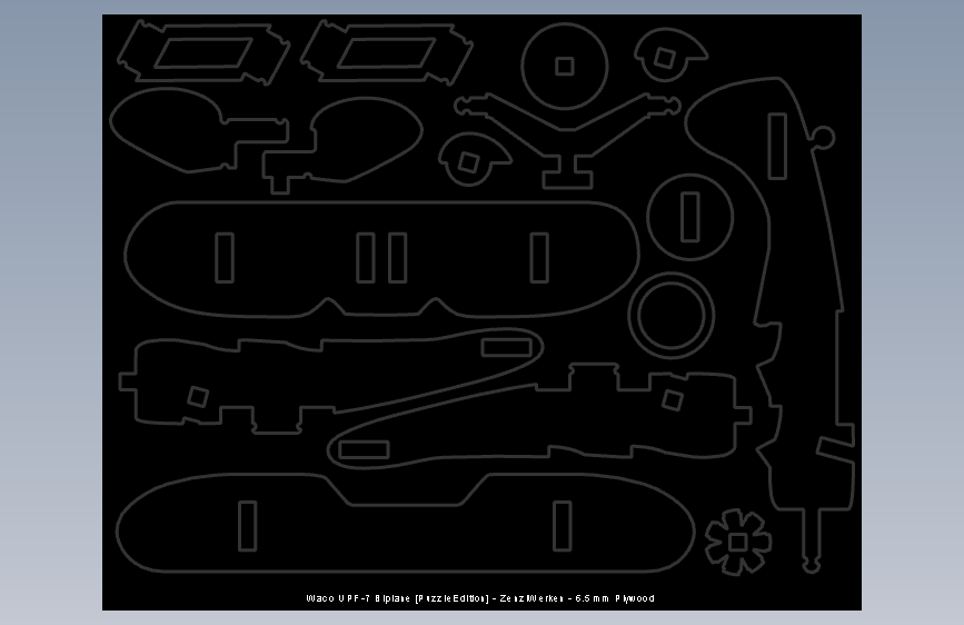 简易UPF-7双翼飞机拼图模型图纸  激光雕刻 线切割 dxf svg格式